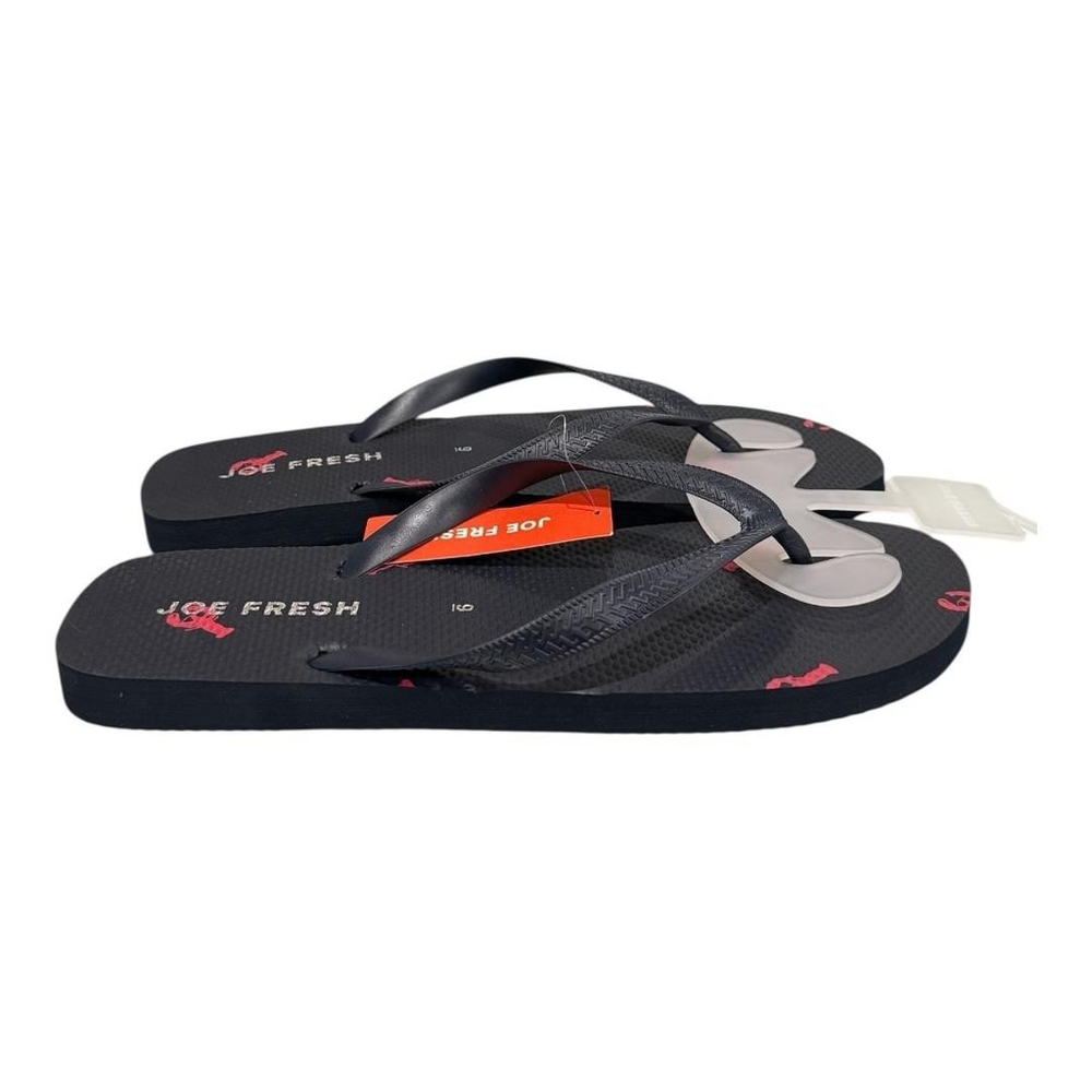 Joe Fresh Flip Flop Sandals mens Size 9 Black Lobster Print Beach Summer Shoes